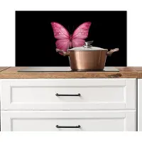KitchenYeah Spatscherm keuken 80x40 cm - Kookplaat achterwand Vlinder - roze - Elegant - Muurbeschermer - Spatwand fornuis - Hoogwaardig aluminium