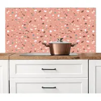 KitchenYeah Spatscherm keuken 120x60 cm - Kookplaat achterwand Terrazzo - Patroon - Kleurrijk - Roze - Blauw - Muurbeschermer - Spatwand fornuis - Hoogwaardig aluminium