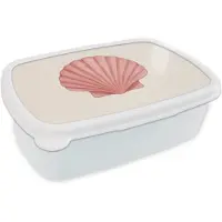 MuchoWow Broodtrommel Wit - Lunchbox Schelp - Roze - Ribbels - Brooddoos 18x12x6 cm - Brood lunch box - Broodtrommels voor kinderen en volwassenen