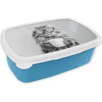 MuchoWow Broodtrommel Blauw - Lunchbox Kat - Bril - Mok - Pluizig - Brooddoos 18x12x6 cm - Brood lunch box - Broodtrommels voor kinderen en volwassenen