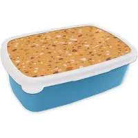 MuchoWow Broodtrommel Blauw - Lunchbox Terrazzo - Patroon - Okergeel - Brooddoos 18x12x6 cm - Brood lunch box - Broodtrommels voor kinderen en volwassenen