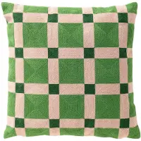 Dutch decor BLOCKS - sierkussen 45x45 cm - geblokt patroon - geborduurd - Courtyard - groen - Inclusief binnenkussen - Luxe kussens voor woonkamer & bank