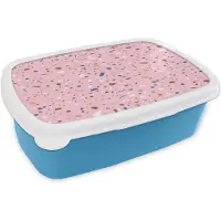 MuchoWow Broodtrommel Blauw - Lunchbox Terrazzo - Patroon - Kleurrijk - Roze - Brooddoos 18x12x6 cm - Brood lunch box - Broodtrommels voor kinderen en volwassenen