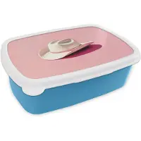 MuchoWow Broodtrommel Blauw - Lunchbox Zomers - Hoed - Roze - Brooddoos 18x12x6 cm - Brood lunch box - Broodtrommels voor kinderen en volwassenen