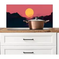 KitchenYeah Spatscherm keuken 80x40 cm - Kookplaat achterwand Zon - Geel - Bergen - Water - Muurbeschermer - Spatwand fornuis - Hoogwaardig aluminium