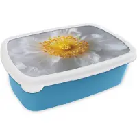MuchoWow Broodtrommel Blauw - Lunchbox Wit - Bloem - Elegant - Brooddoos 18x12x6 cm - Brood lunch box - Broodtrommels voor kinderen en volwassenen