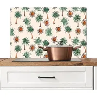 KitchenYeah Spatscherm keuken 80x55 cm - Kookplaat achterwand Nostalgisch - Kust - Zee - Palmbomen - Zon - Groen - Muurbeschermer - Spatwand fornuis - Hoogwaardig aluminium