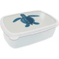 MuchoWow Broodtrommel Wit - Lunchbox Schildpad - Blauw - Schild - Brooddoos 18x12x6 cm - Brood lunch box - Broodtrommels voor kinderen en volwassenen