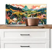 KitchenYeah Spatscherm keuken 90x45 cm - Kookplaat achterwand Zonlicht - Heuvels - Wolkenlucht - Muurbeschermer - Spatwand fornuis - Hoogwaardig aluminium