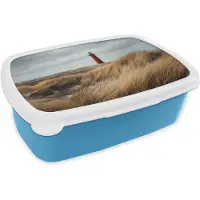 MuchoWow Broodtrommel Blauw - Lunchbox Duinen - Vuurtoren - Rood - Lucht - Brooddoos 18x12x6 cm - Brood lunch box - Broodtrommels voor kinderen en volwassenen
