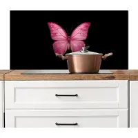 KitchenYeah Spatscherm keuken 100x50 cm - Kookplaat achterwand Vlinder - roze - Elegant - Muurbeschermer - Spatwand fornuis - Hoogwaardig aluminium