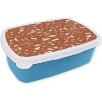 MuchoWow Broodtrommel Blauw - Lunchbox Terrazzo - Patroon - Klei - Brooddoos 18x12x6 cm - Brood lunch box - Broodtrommels voor kinderen en volwassenen