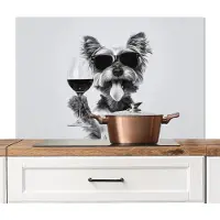 KitchenYeah Spatscherm keuken 100x65 cm - Kookplaat achterwand Hondje - Wijnglas - Zonnebril - Enthousiast - Muurbeschermer - Spatwand fornuis - Hoogwaardig aluminium