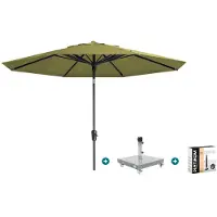 Madison Paros 2 Luxe stokparasol 3 m. rond - Sage green met Sevilla voet en hoes