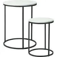 Home & Styling Bijzettafeltjes set 2x stuks Verona - zwart/wit - D40 x H50 cm/D30 x H40 cm - metaal/hout - plantenpot verhoger - koffie tafels