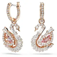Swarovski Oorbellen 'Swan' rose-goud / rosa / zilver / transparant