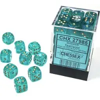 Chessex Borealis D6 12mm Teal/goud Lichtgevende Dobbelsteen Set (36 stuks)