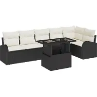 vidaXL Tuinset, 7-delig, 6 zitplaatsen, zwart, polyrotan