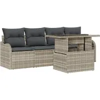 vidaXL Tuinbank Set 5 st Lichtgrijs Poly rattan