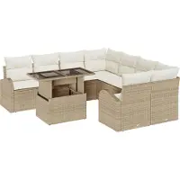 vidaXL Tuinbank Set 9 st Beige Poly Riet