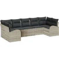 vidaXL Tuinbank Set 7 st 7-zits Lichtgrijs poly rattan