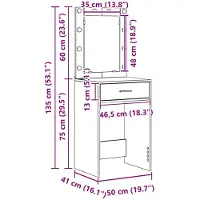 vidaXL Kaptafel Bruin Eiken 50 x 41 x 135 cm Bewerkt hout