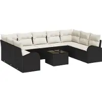 vidaXL Bankstel 10 st 9-zits Zwart poly rattan