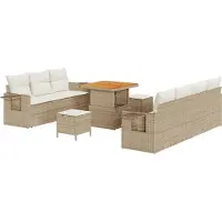 vidaXL Tuinbank Set met kussen 10 pcs Beige poly rattan