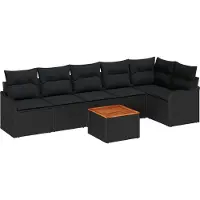 vidaXL Tuinset met 7 zitplaatsen, zwart, van polyrotan