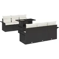 vidaXL Tuinbank Set 7 st Zwart [Synthetisch]: Poly Riet