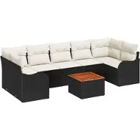 vidaXL Tuinset met 8 zitplaatsen, zwart en crème, van polyrotan