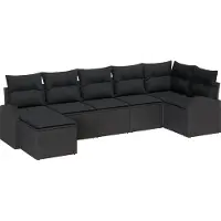 vidaXL Tuinbank Set 7 st Zwart [Synthetisch]: Poly Riet
