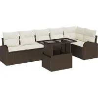 vidaXL Tuinbank Set 7 st 6-Aantal zitplaatsen Bruin Poly rattan