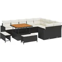 vidaXL Tuinset met 12 zitplaatsen, zwart, van polyrotan