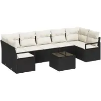 vidaXL Bankstel 8 st 7-Aantal zitplaatsen Zwart en Crème poly rattan