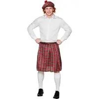 Boland Schotse verkleed kilt en hoed - rood - heren - Schotland rok - verkleedkleding - Carnavalskleding