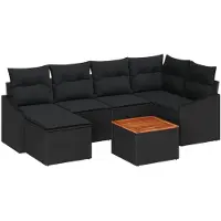vidaXL Tuinbank Set 7 st Zwart poly rattan