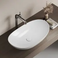 Emke Opzetwastafel Ovaal - Keramiek - Glans Wit - 61.5x36x15 cm - Badkamer Wasbak