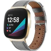 Strap-it Smartwatch bandje leer - leren bandje geschikt voor Fitbit Versa 3 / Fitbit Sense - grijs