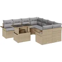 vidaXL Tuinbank Set 9 st Beige [Synthetisch]: Poly Riet