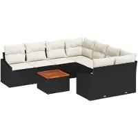 vidaXL Tuinbank Set 9 st Zwart en Crème poly rattan