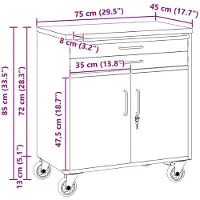 vidaXL - Trolley - Rolling - Workbench - Zwart - en - Grijs - 75 - x - 45 - x - 85 - cm