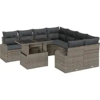 vidaXL Tuinbank Set 9 st Grijs Poly Riet