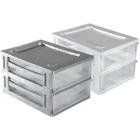 Hega hogar 2x een Ladeblokje met 2 grote lades - wit en grijs - L26 x B35 x H20 cm - kunststof