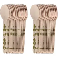 Esschert Design Lepels - hout - 40x - kruidenopdruk - 16 cm - BBQ/Verjaardag/Camping/Party