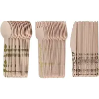 Esschert Design bestek set - hout - 60x - mes/lepel/vork - kruidenopdruk - BBQ/verjaardag/camping