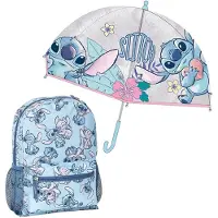 Cerda Stitch Stitch Fantasy Rugzak En Transparante Bellenvormige Paraplu Met Print Handmatige Opening Glasvezel Frame Set