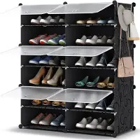 BOTC Schoenenrek - Schoenenkast - 6 Lagen - 92*80*32cm - Plastic - Transparent/Zwart