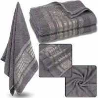 Sarcia.eu Grijze Katoenen Handdoek met Gouden Borduurwerk, Badhanddoek 70x135 cm