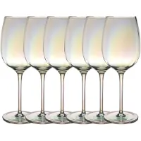Intirilife 6x Wijnglas met Regenboog Glinstering en Golvende Vorm - 440 ml Inhoud - Witte wijn Rode wijn Kelk Vaatwasmachinebestendig Schokbestendig Kristalglas